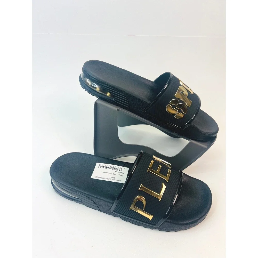 Plein Sport Mens Black Gold Logo Slides Air Cushion Sandals PACS USG0028 US 11
